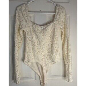 Wild Fable Cream Beige Floral Lace Square Neck Bodysuit Sze S 0445 Romantic